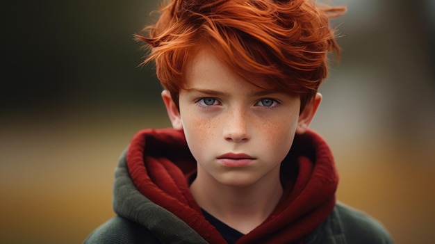 사진 주근깨가 있는 빨간 머리 소년의 초상화