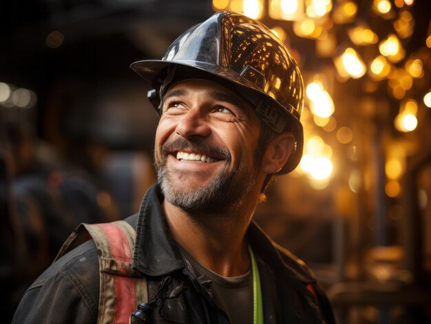写真 石炭鉱山に立っている笑顔の石炭鉱夫の肖像画 generative ai