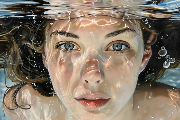 Фото Портрет улыбающейся молодой женщины, плавающей в бассейне
