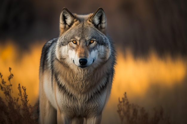 Фото Портрет дикого серого волка в естественной лесной среде обитания генеративный искусственный интеллект