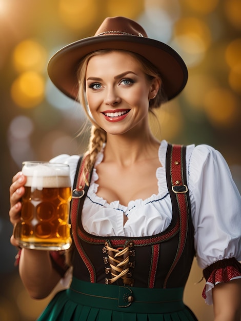 写真 オクトーバーフェストの服装を着た美しい若いドイツ人の女性の肖像画