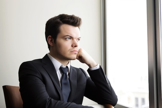 写真 オフィスに座っている若いビジネスマンの肖像画