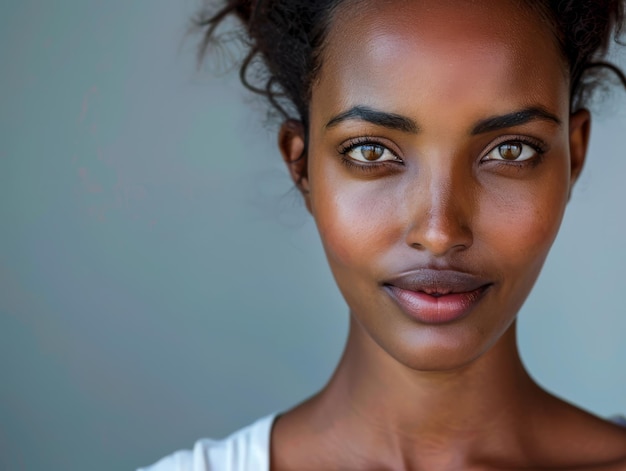 写真 明確なコピースペースの背景を持つ若いエチオピア人の女性の肖像画