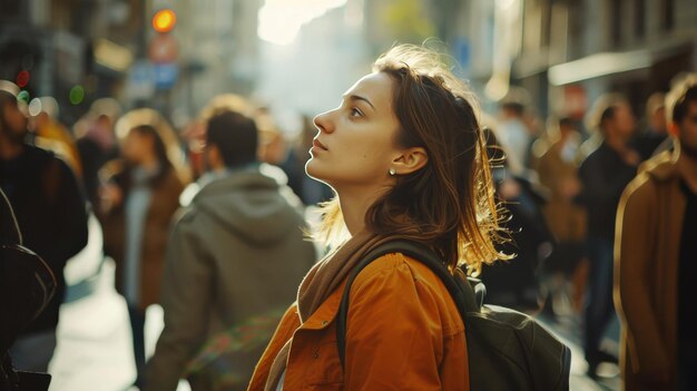 写真 人の群れの中の若い女の子の肖像画