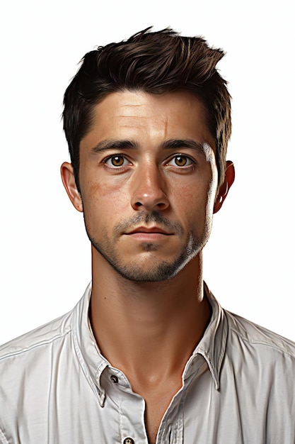 Фото Портрет молодого человека в белой рубашке на белом фоне