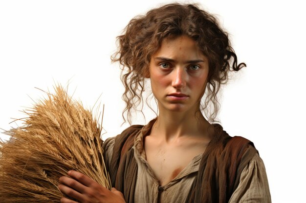Фото Портрет молодой женщины с пучком пшеницы