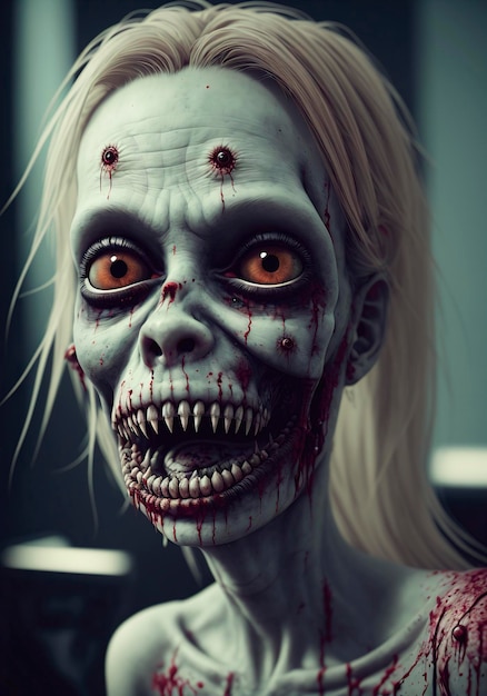 Фото Портрет женщины-зомби генеративный ии