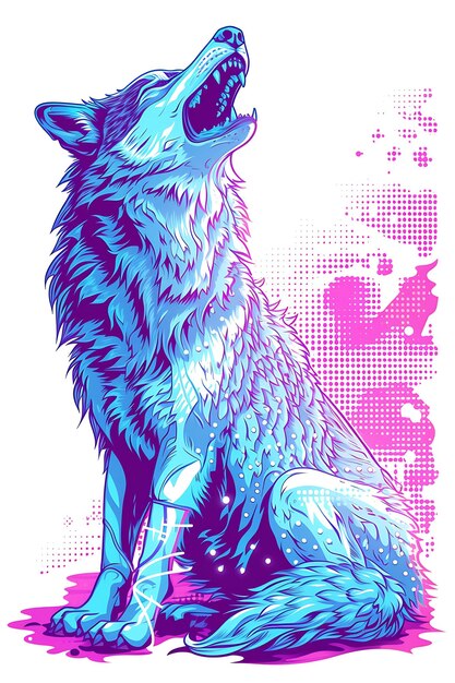 Фото Портрет арктического волка с голографическим мехом, освещающий воротник, кибер-постер, флаер
