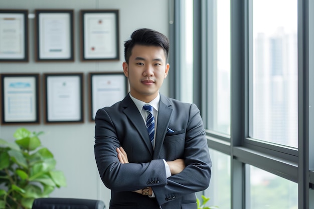 写真 portrait of asian smiling businessman indoor