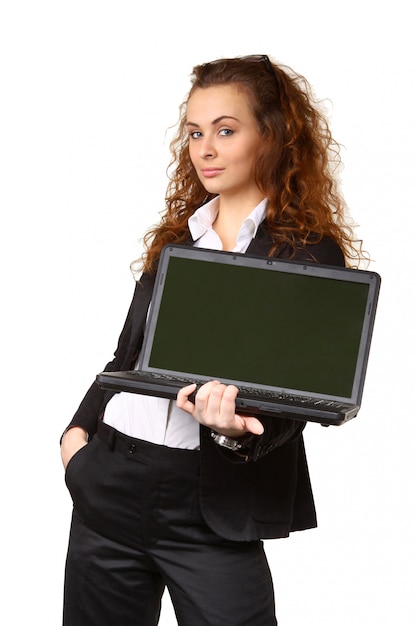 Фото Портрет привлекательной молодой бизнес-леди с ноутбуком