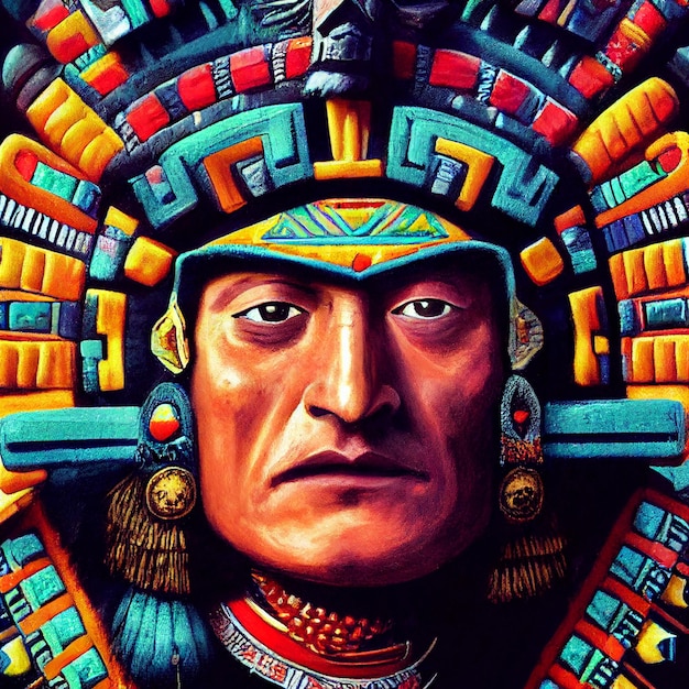 Портрет ацтекского мужчины с украшениями на голове