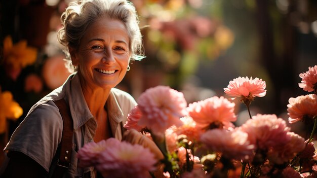 Фото Портрет красивой женщины с цветами в ее саду