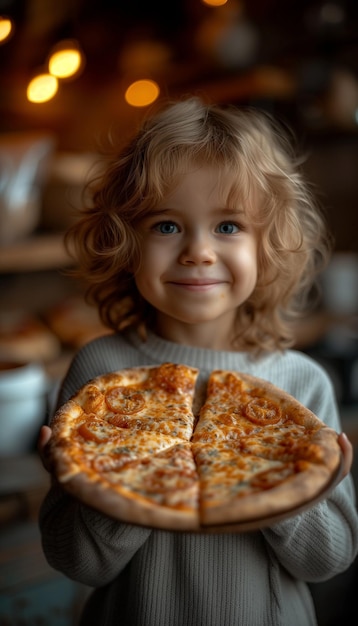 Фото Портрет ребенка, наслаждающегося пиццерией