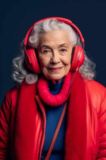 Фото Портрет смешной пожилой женщины на цветном фоне пустое пространство для текста