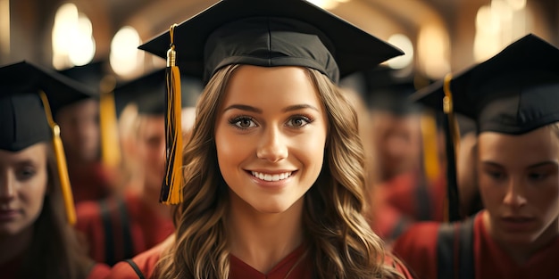 사진 검은 모자를 입은 졸업생 소녀의 초상화 교육과 졸업 주제