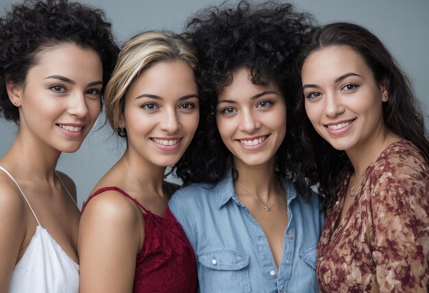 Фото Портрет счастливых многоэтнических людей молодая группа друзей разнообразие справедливость и концепция принадлежности