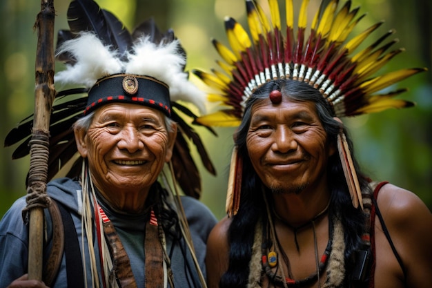 写真 先住民部族の人々の肖像画 顔を描いた伝統的なインディアン ネイティブ アメリカンの人々