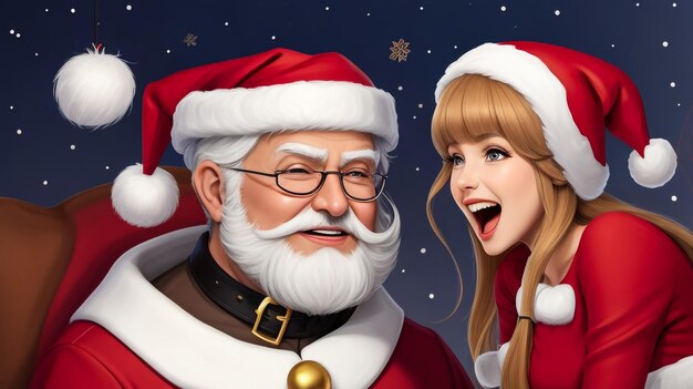 写真 クリスマスツリーの周りに贈り物を持ったサンタクロースの肖像画