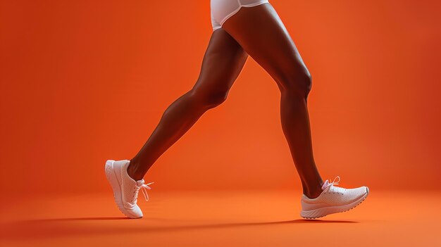 Фото Портрет спортивных женщин с мускулистыми ногами, бегущими с чистым фоном с большим пространством для текста или рекламы спортивного продукта генеративный ии