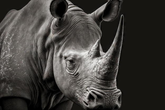 사진 야생 코뿔소 흑백 이미지의 초상화