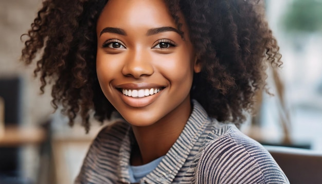 写真 カメラを見て微笑む若いアフリカ系アメリカ人の女性の肖像画