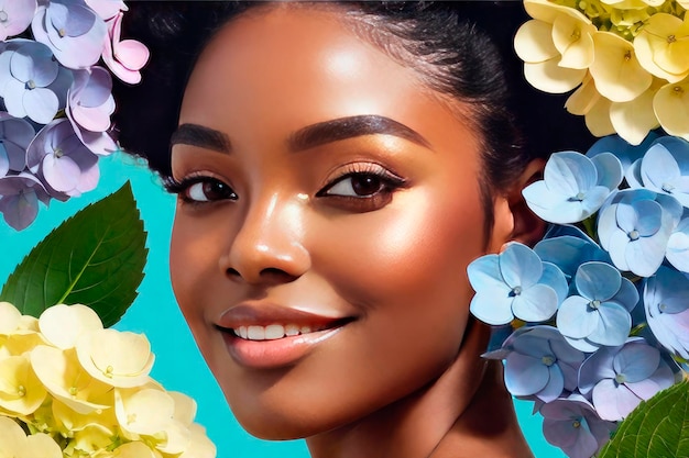 写真 の花をかぶった若い美しい黒人の女の子の肖像画
