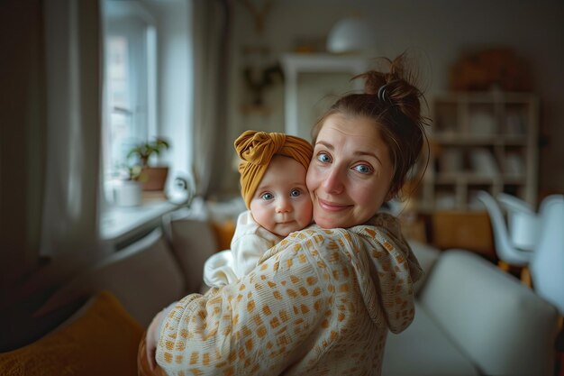 写真 屋内での幼い母親と娘の肖像画 生成的なai
