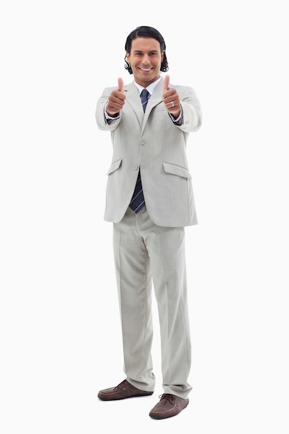 Portrait of an office worker posing with the thumbs up