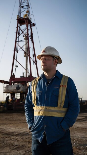 Portrait of an oil field worker standing by the rig