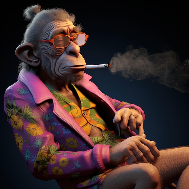 Портрет старика-хиппи с сигарой на темном фоне Генеративный AI