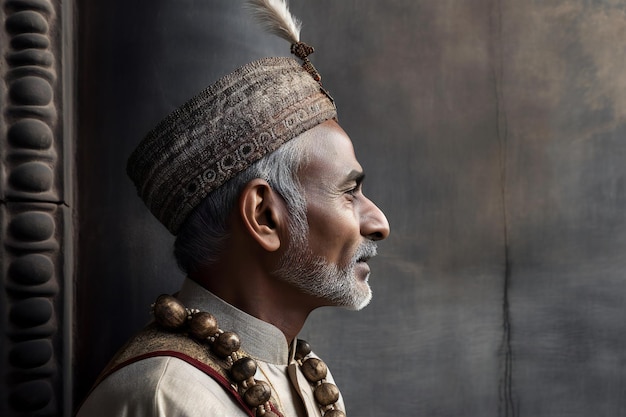 Portrait of an old Indian man in traditional clothing India