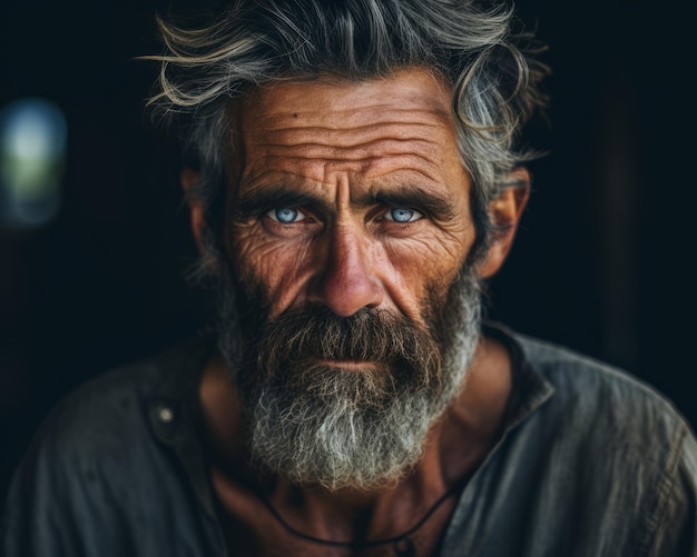 portrait of an old man with blue eyes