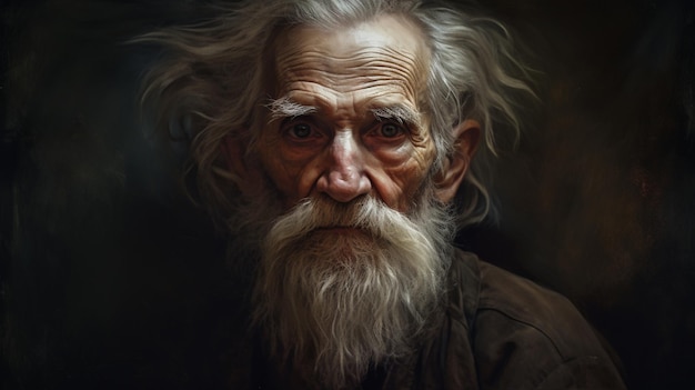 Portrait of an old man with a gray beard and a beard