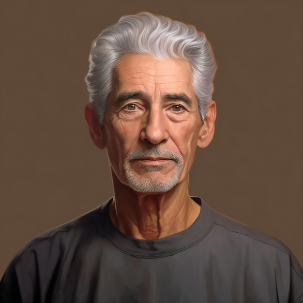 Portrait of an old man with grey hair on a brown background