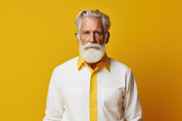 Portrait of an old man with white beard and mustache on yellow background generative ai