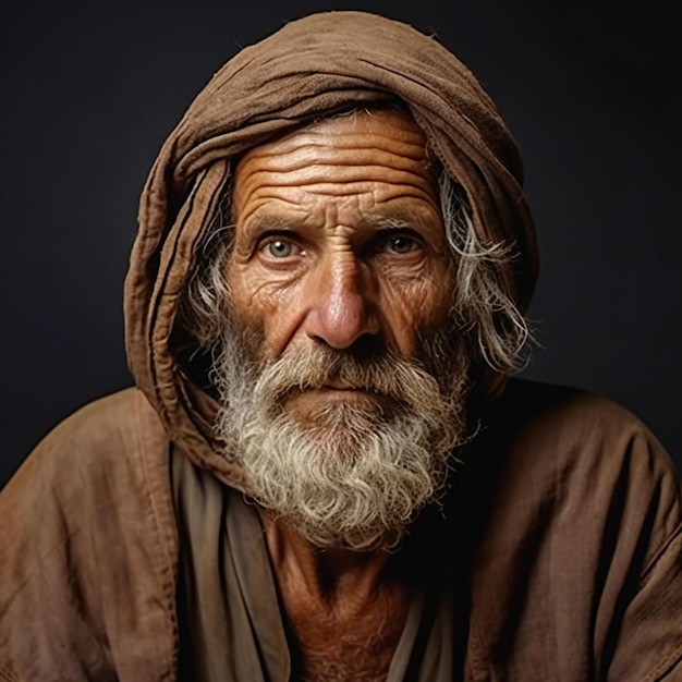 Portrait of an old man with a white beard and mustache