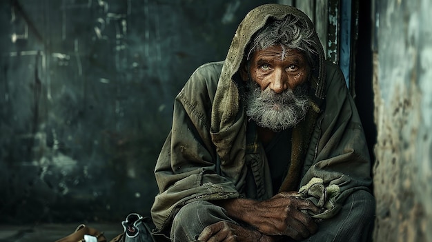 portrait of Old poverty poor people