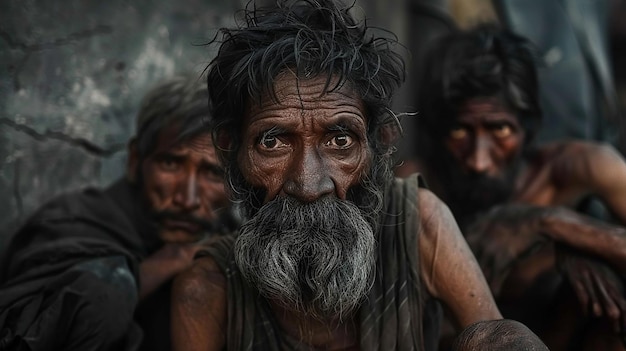 portrait of Old poverty poor people