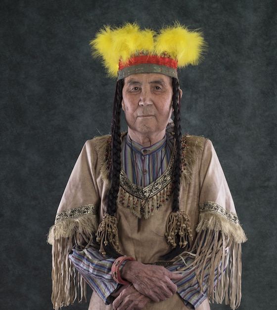 portrait of an old red indian chief apache