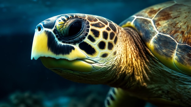 Photo a portrait of an old sea turtle swimming in the ocean