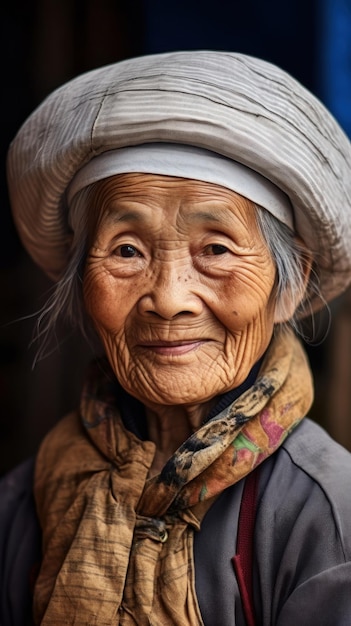 a portrait of an old woman with a hat that says " old ".