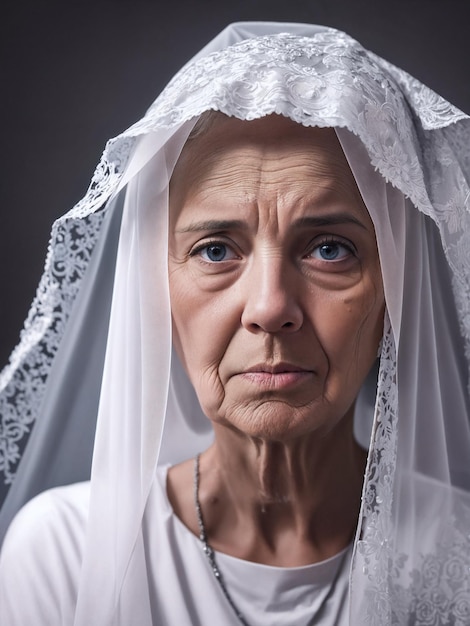 Photo portrait of an old womansad lookwrinkled skindigital creative designer fashion art