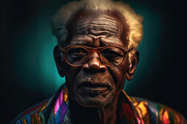 Portrait of older african man in glasses with kind facial expression generative ai