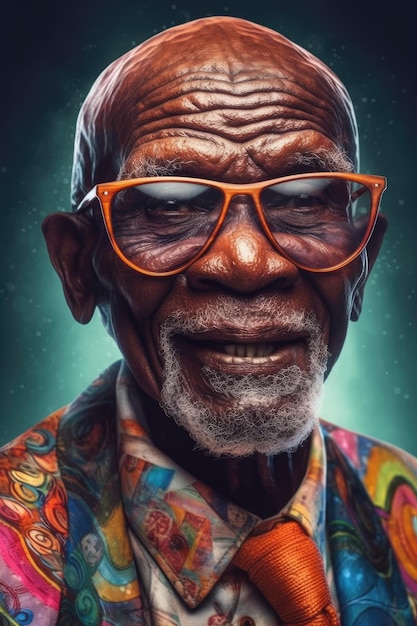 Portrait of older african man in glasses with kind facial expression generative ai