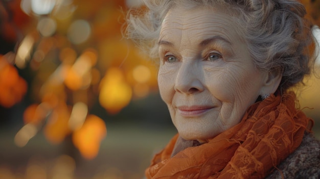 Photo portrait of an older woman wearing a scarf suitable for lifestyle and fashion concepts