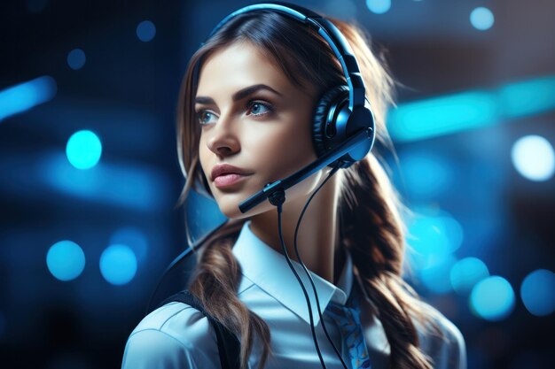 Photo portrait of operator of the call center