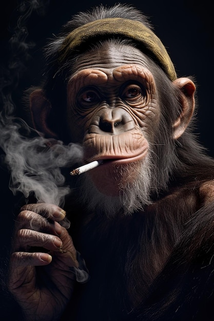 Photo a portrait of an orangutan smoking a cigarette