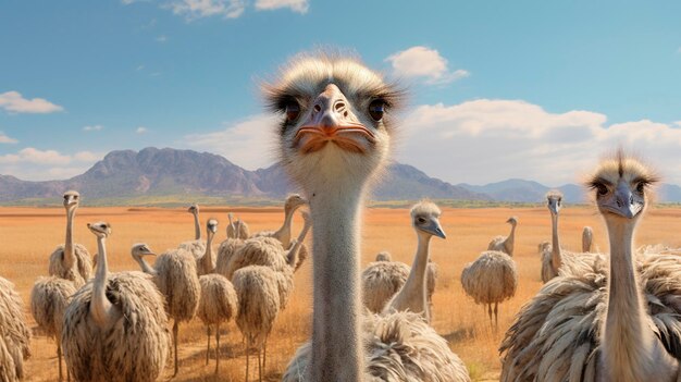 Portrait of ostriches on a farm Generative AI animal