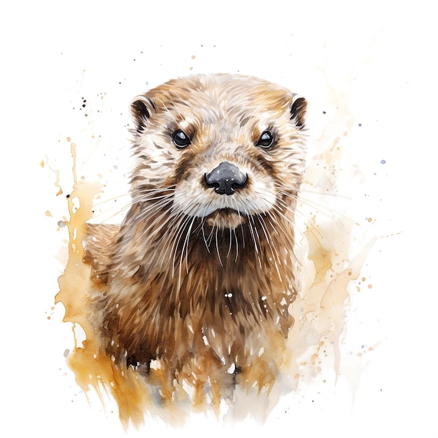 Photo portrait of an otter isolated on white background digital watercolour painting