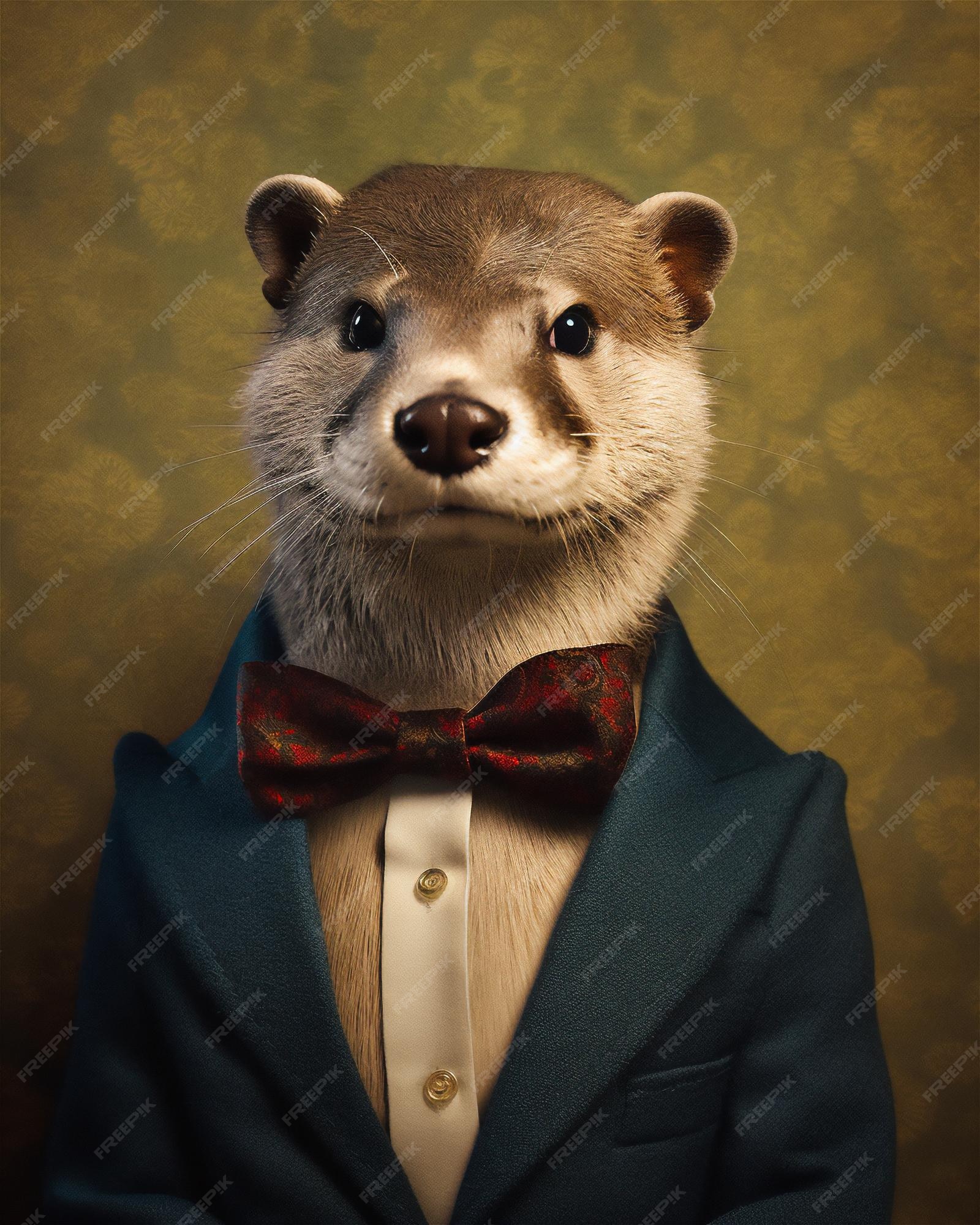Premium AI Image | A portrait of an otter wearing a suit and bow tie